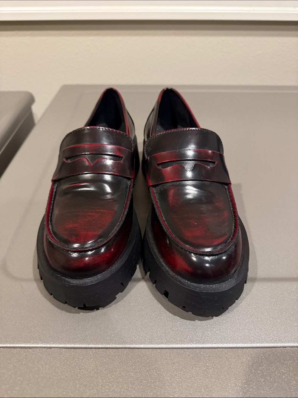 Steve Madden Women's Black & Burgundy Lug-Sole Penny Loafers